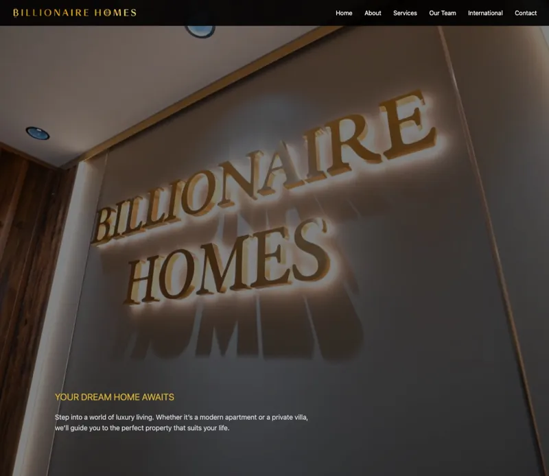Billionaire Homes website designed by Codeeo